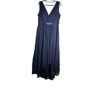 Eliza J Formal Maxi Dress Gown Size 14 Navy Blue Beaded Wedding Party NEW